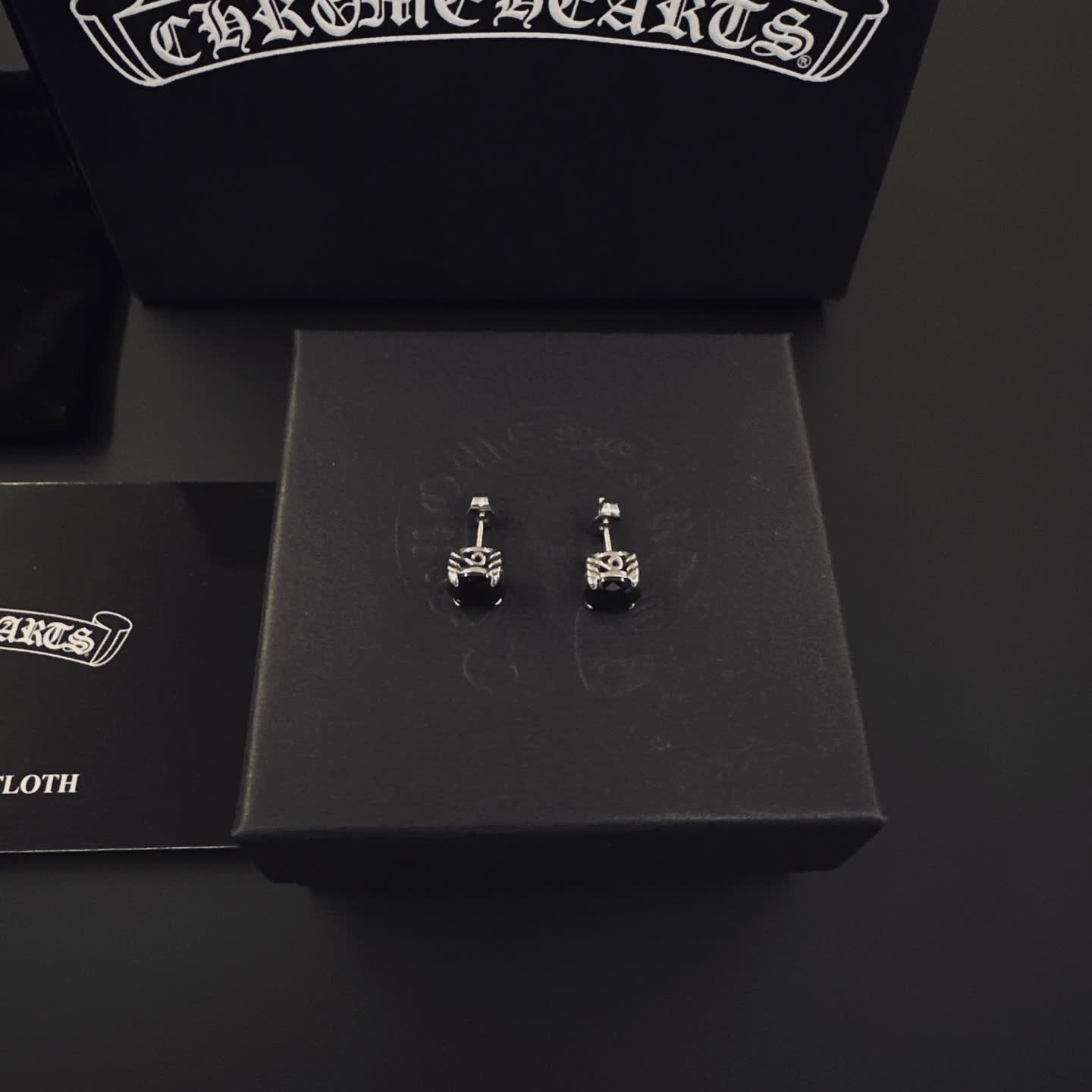Chrome Hearts Silver Earrings with Black Stones
